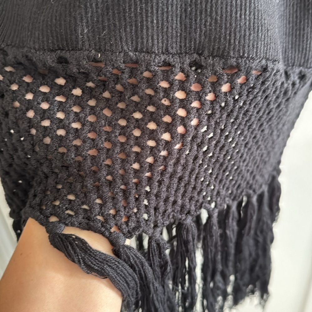 Lulu’s Women’s Crochet Beach Festival Black Ribbed Knit Fringe Midi Dress Medium - Picture 13 of 15